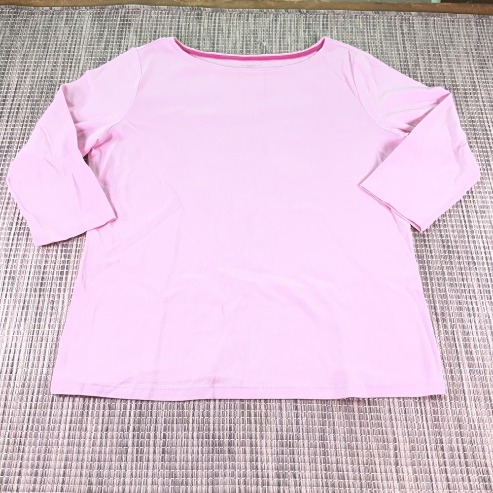 Talbots Tee Plus 1X Pink Pima Cotton Long Sleeve Scoop Neck Top